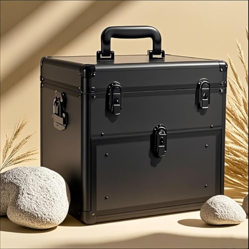 Professional Nail Polish Case Organizer, Nail Box Organizer Case with Double Layer Aluminum for Nail Organizers and Storage Suitable for Nail Tech, Nail Kit-Black