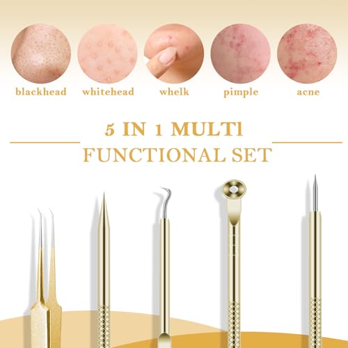 29 Pcs Esthetician Supplies 6 Blackhead Remover Tools 3 Stainless Steel Gold Mixing Bowls 3 Compartment Serving Tray Gold Small Serving Tray 3 Facial Fan Brushes 3 Face Mask Brush 12 Facial Sponges