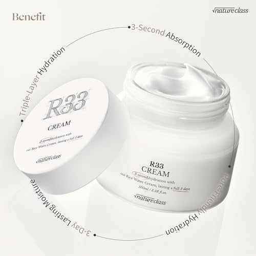 R33 Rice Face Moisturizer Korean Skincare Glass Skin Squalane Niacinamide Hyaluronic Acid Barrier Cream Night Cream Dry Sensitive Skin Fragrance Free 100ml 3.38 fl oz