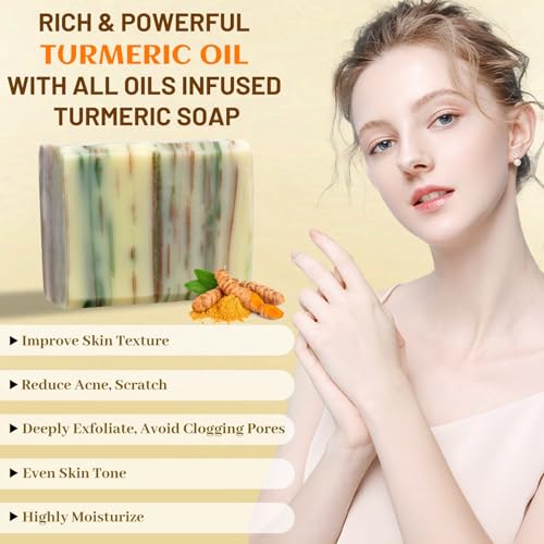 Turmeric Soap Bar for Face and Body, Organic Tumeric Soap Natural Handmade Bar Soap Cold Process with Moisturizing Olive Oil, Nourish and Soothe Face Body for Radiant Glow, 3.53 oz