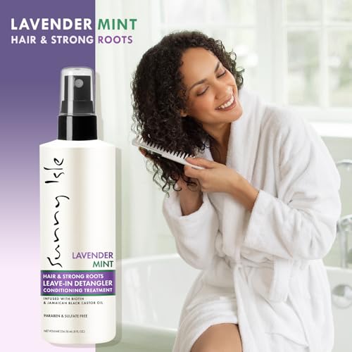 Sunny Isle Lavender Mint Hair and Strong Roots Leave-In Detangler Conditioning Treatment 8oz | Biotin and Jamaican Black Castor Oil | Paraben and Sulfate Free | Double Growth Formula