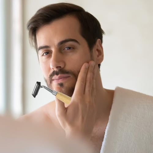4Pcs Bamboo Single Blade Razors Double Edge Safety Razor Eco-Friendly Handmade Long Natural Bamboo Handle Stainless Steel Safety Shaving Men's Shaving Kit