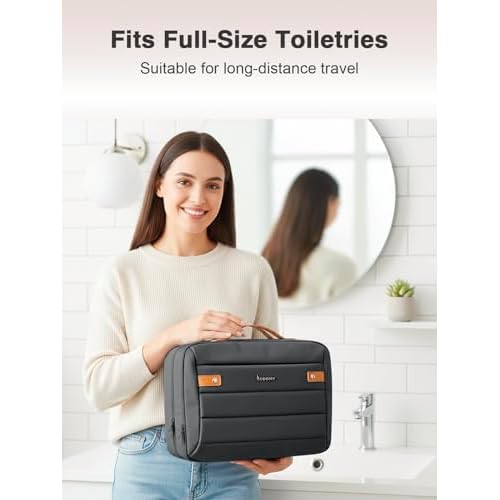 Women's Hanging Toiletry Bag, Waterproof Travel Cosmetic Organizer with Jewelry Storage, Large Capacity Makeup Case for Full-Size Skincare & Bathroom Essentials, Portable Cosmetic kit, Black