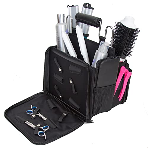 Open Hair Stylist Case ? Sturdy Metal Frame Hairdresser Bag ? Cosmetology Organizer for Hair Stylists ? Hair Styling Tool Bag and Storage Organizer