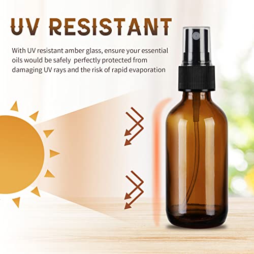 24 Pack Amber Glass Spray Bottles, 2oz/60ml Empty Glass Spray Bottles with Fine Mist, Small Leak Proof Travel Dispenser Bottles for Essential Oils, Bath, Beauty, Hair & Cleaning