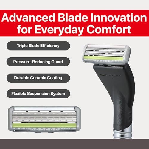 Feather - F3 Razor Blades Refills - Wavy Guard with SiC Ceramic Technology for Smooth Shave - Reduces Irritation and Razor Burns - Innovative Comfortable Blades for Sensitive Skin - 4 Pack