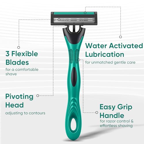 50 count Disposable Razors for Men,3-Blade Razors,Bulk Stainless Steel Shavers with Lubricating Strip for Shaving Sensitive Skin