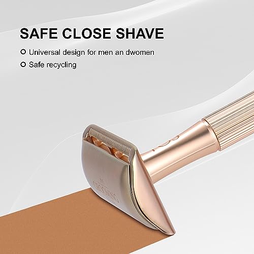 Single Blade Razor with 10 Double Edge Safety Razor Blades Refill, Metal Razor for Men Women, Zero Waste Reusable Eco-Friendly Razor for Close Smooth Shave - Gold