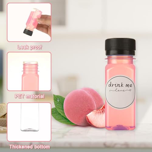 100 Pcs 2oz Plastic Bottles with Lids, Clear Plastic Bottle with Caps 2 oz for Liquids Small Reusable Ginger Shots Bottle Vial Beverage Container Leak Proof Mini Jars for Milk, Water, Ginger, Juice
