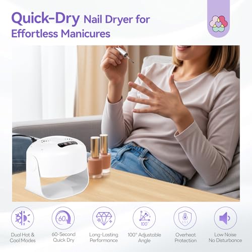 SAVILAND 600W Nail Polish Dryer: 2026 6X Faster Drying with Dual Heating & Cooling Modes, Adjustable Angle Nail Fan for Salon & Home Use (White)