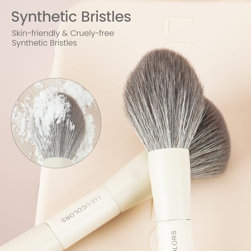LULUCOLORS-Dual-Ended Makeup Brush Set with Sponge & Travel Case-13 Kinds of Multi-Functional Brushes for Face & Eyes ? Soft Bristles, Easy Travel Brush Set (Cream White)