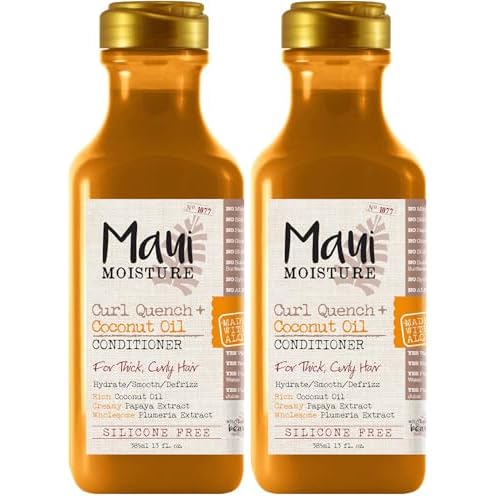 Maui Moisture Curl Quench + Coconut Oil Curl-Defining Anti-Frizz Conditioner to Hydrate and Detangle Tight Curly Hair, Softening Conditioner, Vegan, Silicone & Paraben-Free, 13 fl oz (Pack of 2)