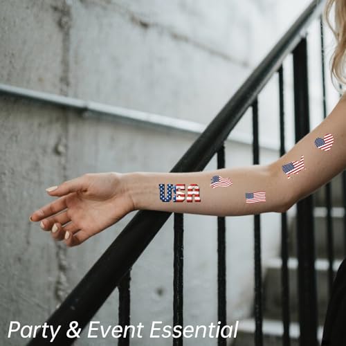 190 pcs (30 sheets) American Flag Tattoos, VEINARDYL Waterproof Sweat USA Temporary Tattoo, Sports National Flag Removable Face Tattoo Stickers for Men Women