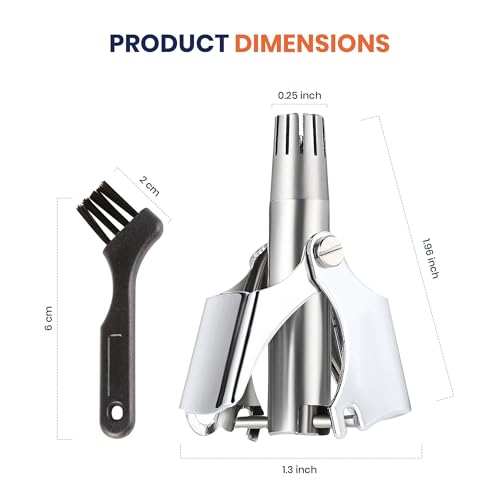 Stainless Steel Manual Nose Hair Trimmer for Men and Women | Manual Nose and Ear Hair Trimmer | Nose Clippers, 360¡Æ Rotating Hair Trimmers | Washable Nosehair Remover - Pack of 2
