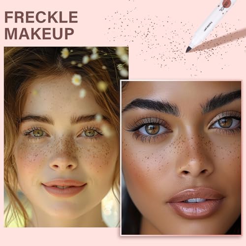 Natural Freckle Nude Warm Blush Makeup Kit- Liquid Fake Freckle Air Cushion, 2 Colors Freckle Pen, Powder Cushion Blush, Waterproof Long Lasting Freckles Marker for Cheek