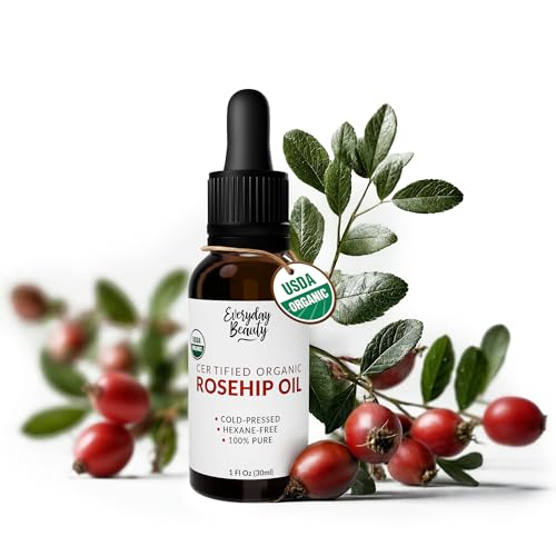 Organic Rosehip Seed Oil | 100% Pure, Cold-Pressed, Unrefined | USDA Certified Organic | Amber Glass Bottle with Glass Dropper | For Face, Skin & Hair - 1 Fl Oz