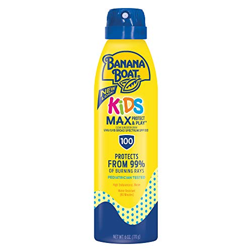 Banana Boat Kids Max Protect & Play Clear Spray Sunscreen SPF 100 6oz and Sport Sunscreen Stick SPF 50 0.5oz Bundle