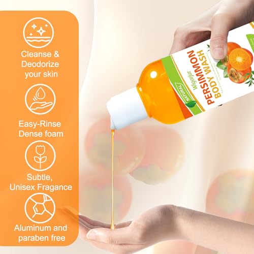 Persimmon Body Wash for Strong Body Odor, Nonenal Eliminator Purifying & Deodorizing with Natural Persimmon & Green Tea Extracts