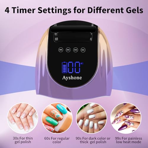 Cordless Rechargeable UV Nail Lamp,96W UV Light for Gel Nails with Metal Base,Professional Fast Charger Curing Lamp,4 Timer Setting and Smart Sensor(Gradient Purple)