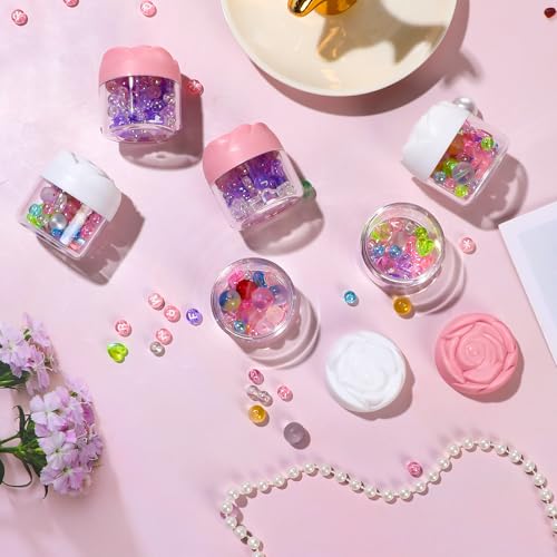 RONRONS 24 Pack Pink Rose Flower Shaped Empty Cream Jars, Clear Leak-Proof Plastic Cosmetic Containers with Lids for Makeup, Nail Polish, Bulk Wholesale for Small Business