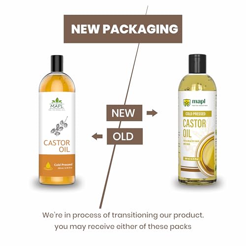 MAPL Castor Oil 6.76 Fl Oz (200 ml) ? Organic Arandi Oil for Hair, Skin, Eyebrows & Eyelashes ? Cold-Pressed, Unrefined & 100% Natural Superfood ? Traditional Indian Hair Care, Food Grade & Edible