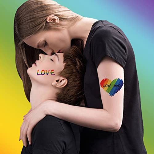 HAOYAN 40 Sheets LGBT Pride Day Temporary Tattoo Sticker Rainbow Pattern Love is Love Flash Waterproof Fashion Body Art Men Women Child