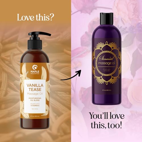 Vanilla Sensual Massage Oil for Couples - Irresistible Full Body Massage Oil for Date Night with Smooth Gliding Coconut and Sweet Almond Oil with Dreamy Vanilla Scent - Non GMO Gluten Free and Vegan
