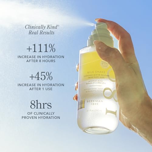 Beekman 1802 Milk Shake Hydrating Face Mist ? Setting Spray & Milky Toner with Hyaluronic Acid & Squalane ? Facial Toner & Face Spray ? Lightweight Hydration, Minimizes Pores, Travel Size
