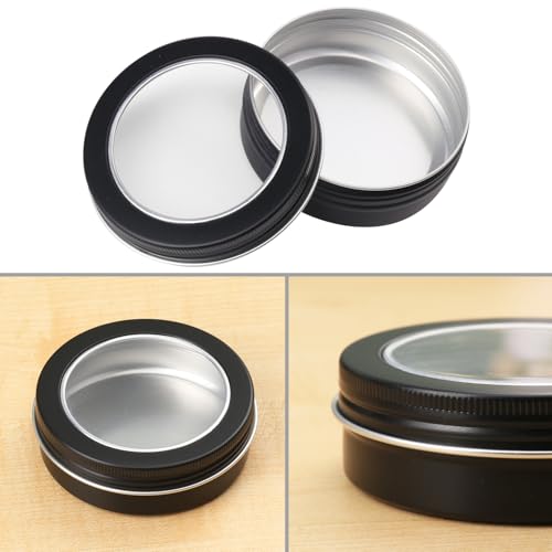 48 Pieces 4 oz Tin Cans with Clear Window, Round Metal Tins Screw Top,4 oz Metal Round Cans with Clear Lid for Kitchen Office Candles Candies and Gifts Holding