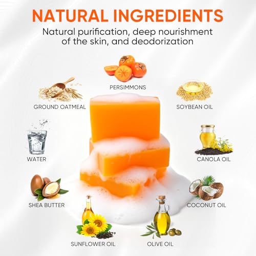 RYH 3 PCS Persimmon Soap Bar for Body Odor Control?Deodorizing & Eliminating Body Odor for Old People Smell, Natural Deodorant Persimmon Bar Soap, Organic Body Wash Soap for Women & Men