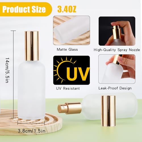 30 Pcs Glass Spray Bottle, 3.4 oz/ 100 ml Perfume Empty Bottles, Frosted Glass Spray Bottles, Refillable Clear Decorative Bottle with Gold Fine Mist Sprayer Pump for Face Body Travel