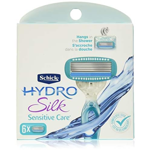 Schick Hydro Silk Sensitive Skin Razor for Women With 5 Moisturizing Razor Blade Refills & Moisturizing Razor Blade Refills for Women with Shower Hanger, 6 Count (Pack of 1)
