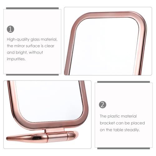 Travel Makeup Mirror Portable Folding Mirror Double Sided Tabletop Mirror Rose Gold Hand Vanity Mirror with Adjustable Stand