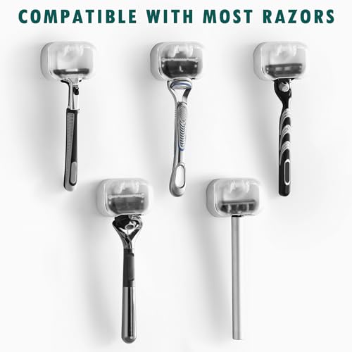 Razor Holder for Shower, 2 Pcs Plastic Razor Holders with Cover for Shower Wall, Waterproof Shaver Holder for Shower, Self Adhesive Waterproof Razor Rack for Bathroom, Wall Mounted Razor Holder