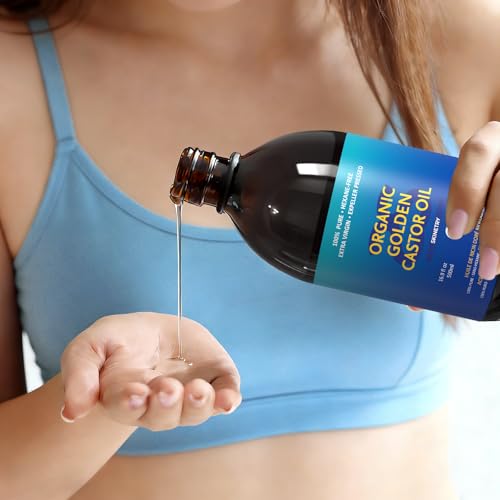 Organic Golden Castor Oil - 100% Pure for Hair, Skin, Nails, Brows & Lashes Deep Hydration & Smoothing Promotes Hair & Brow Growth Makeup Clean- Hexane-Free - USDA Certified [16.9oz (500ml)]