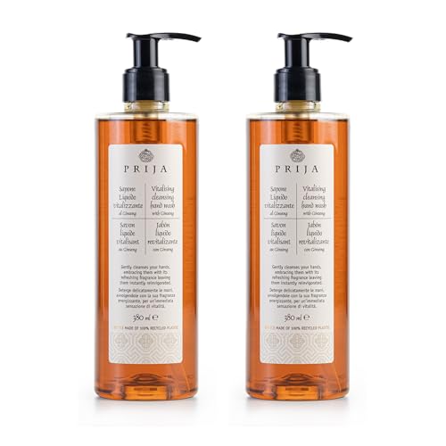 Prija Vitalising Hand Wash with Ginseng Extract Gently Cleanses Hands, Moisturising Liquid Hand Soap, Vegan Friendly with Energising Fragrance 2 x 12.85 Fl. Oz