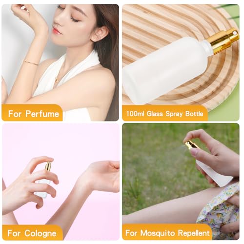 30 Pcs Glass Spray Bottle, 3.4 oz/ 100 ml Perfume Empty Bottles, Frosted Glass Spray Bottles, Refillable Clear Decorative Bottle with Gold Fine Mist Sprayer Pump for Face Body Travel