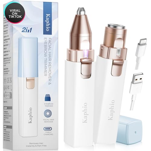 Facial Hair Removal for Women: 2 in 1 Electric Hair Removal Device for Chin Upper Lip Peach Fuzz & Rechargeable Eyebrow Trimmer for Shape Brows with Light (Blue)