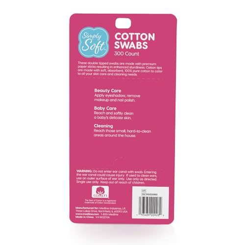 Simply Soft Cotton Tip Applicators, Cotton Swabs with Double Round Tips, For Hygiene & Beauty Care, 300 Count (Pack of 4)
