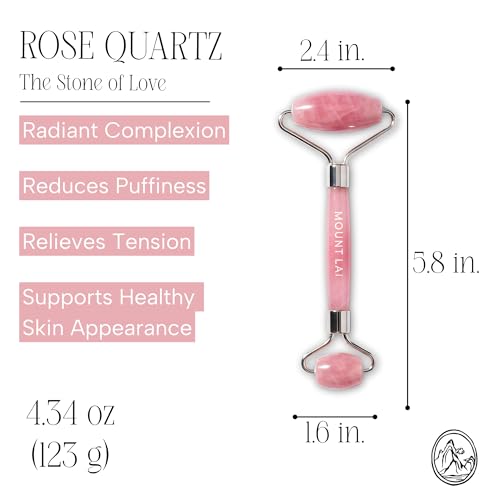 Mount Lai De-Puffing Rose Quartz Facial Roller ? The Stone of Love, Certified Rose Quartz Face Roller for Anti-Aging, Soothing & Radiant Skin, Facial Massager Tool for Self-Care Ritual