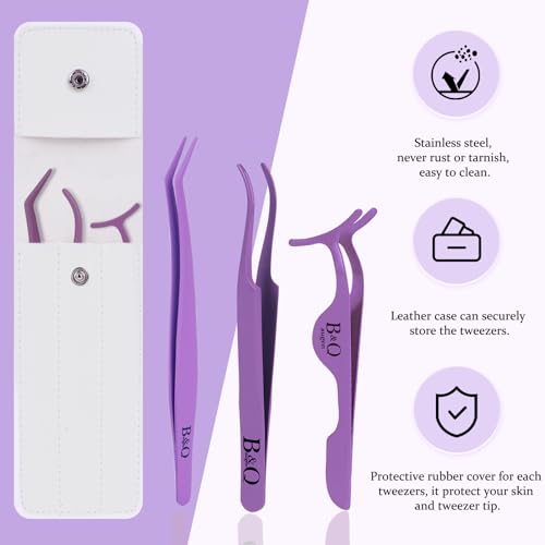 B&Q Eyelash Applicator Tool 3 PCS Lash Applicator Tool Kit Lash Tweezers for Eyelash Extensions Application Tool and Removal £¨Purple,3 PCS£©