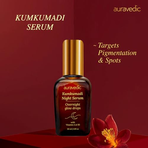 Auravedic Kumkumadi Tailam Night Serum | Ayurvedic Face Oil with Saffron & Vitamin B3 | Plant Based Overnight Moisturizer for Soft, Refreshed Skin | 1.69 Fl Oz (50ml)