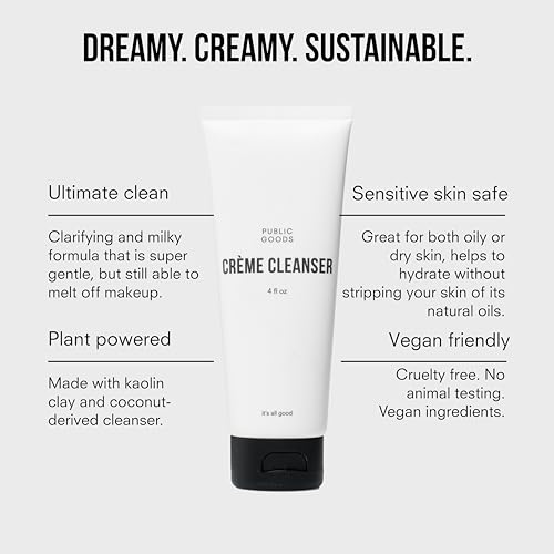 Public Goods Cr?me Cleanser | Natural Face Wash for Women & Men | Gentle on Sensitive Skin | Daily Hydrating Milk Cleanser | Organic Coconut Oil | Vegan | Makeup Remover | Made in USA | 4 Fl Oz