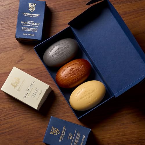 Caswell-Massey Men¡¯s Bar Soap Gift Set - 2571, Woodgrain & Sandalwood - Moisturizing Triple-Milled Body Wash Bars for All Skin Types, Plant-Based & Essential Oils Formula, Made in USA, 3 x 5.8 oz