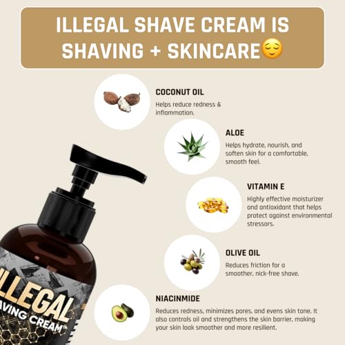 Derm Dude Illegal Shave Cream for Men | Ultra-Slick Shaving Cream for Sensitive Skin | Fights Razor Burn, Bumps, Nicks & Cuts | Smooth Glide Formula ? Sandalwoody Scent, 8oz