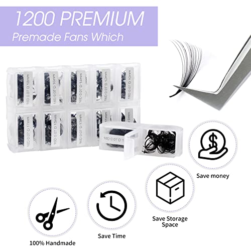 WENDY LASHES Eyelashes 1200PCS False, Premade Fans 16D Volume, Loose Promade D Curl, Mixed 9-20mm, Silk Material, Natural, Individual, 1.0582 Ounce