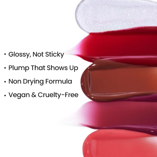 Glossy Lip Stain ? Plumping Hydrating Lip Oil Tint with Hyaluronic Acid & Peptide Complex ? Non-Sticky High Shine Pigmented Finish ? So Baby (Peach) 0.11 oz.