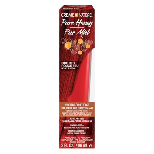 Creme of Nature Pure Honey Hydrating Color Boost Semi-Permanent Fire Red Hair Dye, 3 fl oz
