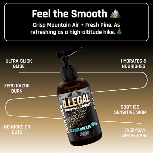 Derm Dude Illegal Shave Cream for Men | Ultra-Slick Shaving Cream for Sensitive Skin | Fights Razor Burn, Bumps, Nicks & Cuts | Smooth Glide Formula ? Alpine Breeze Scent, 8oz