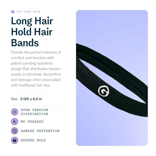 Gimme Beauty Long Hair Seamless Hair Bands - No-Dent Ties for All Types - Firm Hold Elastic Ponytail Holders for Daily Use - Black, 10-Pack